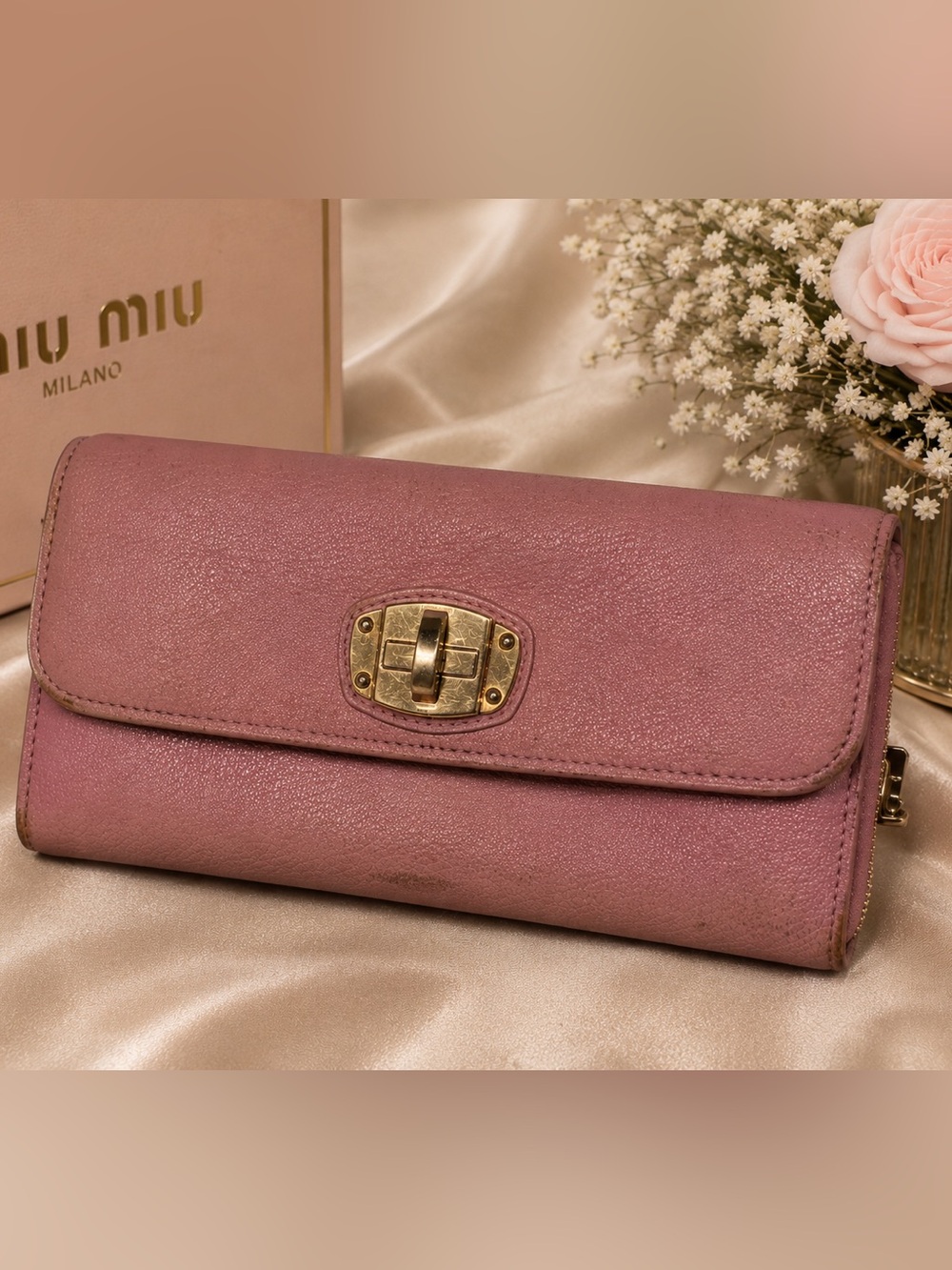 Miu Miu Pink Leather Long Wallet